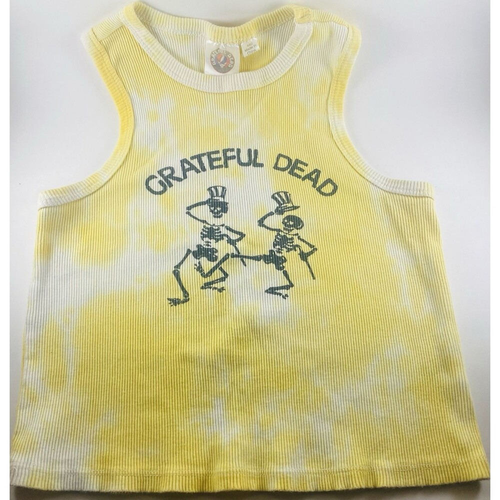Grateful Dead Yellow Tank Top Women's M Cropped Tie-Dye Ribbed Festival Music